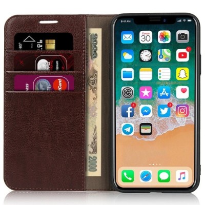 Apple iPhone 11 Brown leather flip case | Priedai.lt