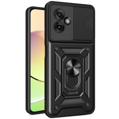 Enhanced protections "Kickstand" Motorola Moto G55 5G black hard silicone (TPU) and plastic case | Priedai.lt