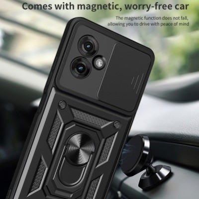 Enhanced protections "Kickstand" Motorola Moto G55 5G black hard silicone (TPU) and plastic case | Priedai.lt