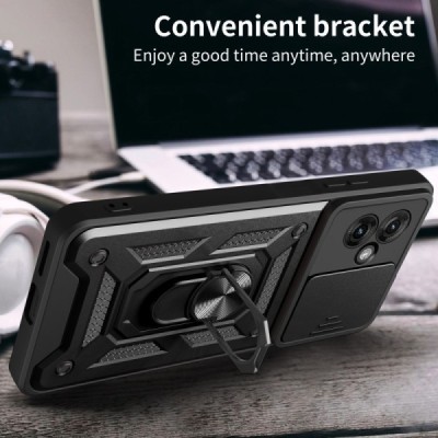 Enhanced protections "Kickstand" Motorola Moto G55 5G black hard silicone (TPU) and plastic case | Priedai.lt