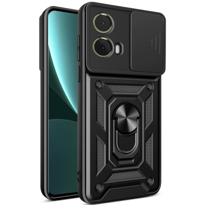 Enhanced protections "Kickstand" Motorola Moto G85 5G (S50 Neo 5G) black hard silicone (TPU) and plastic case | Priedai.lt