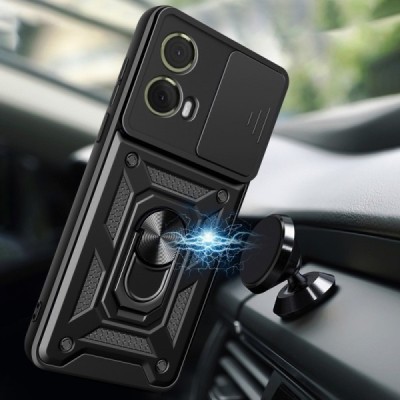 Enhanced protections "Kickstand" Motorola Moto G85 5G (S50 Neo 5G) black hard silicone (TPU) and plastic case | Priedai.lt