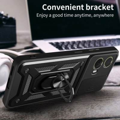 Enhanced protections "Kickstand" Motorola Moto G85 5G (S50 Neo 5G) black hard silicone (TPU) and plastic case | Priedai.lt