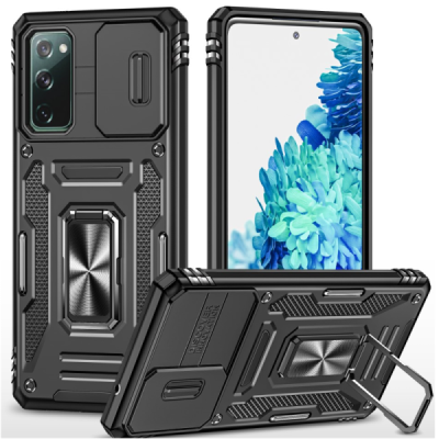 Enhanced protections "Kickstand" Samsung Galaxy S20 FE black hard silicone (TPU) and plastic case | Priedai.lt