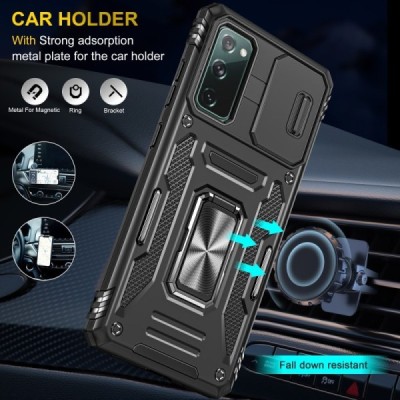 Enhanced protections "Kickstand" Samsung Galaxy S20 FE black hard silicone (TPU) and plastic case | Priedai.lt