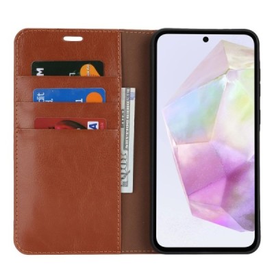Samsung Galaxy A56 / A36 Brown leather flip case | Priedai.lt