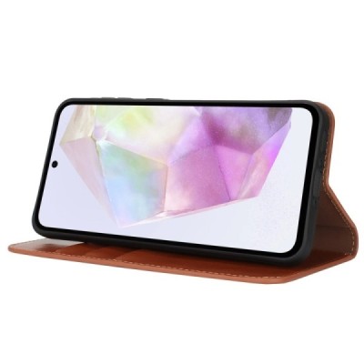 Samsung Galaxy A56 / A36 Brown leather flip case | Priedai.lt