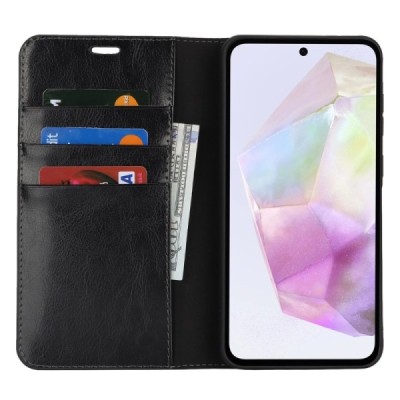 Samsung Galaxy A56 / A36 black leather flip case | Priedai.lt
