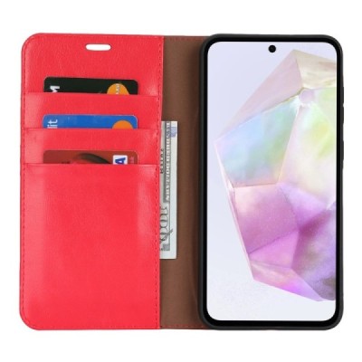 Samsung Galaxy A56 / A36 Red leather flip case | Priedai.lt