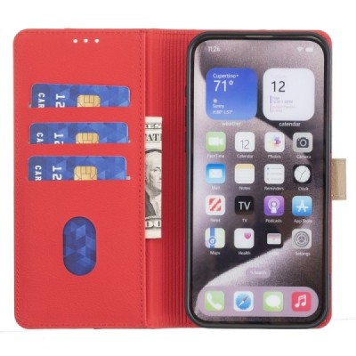 Apple iPhone 15 Pro "Binfen Color" BF red leather flip case cover - book | Priedai.lt