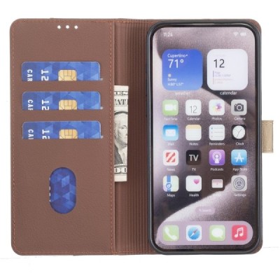 Apple iPhone 15 Pro "Binfen Color" BF Brown leather flip case cover - book | Priedai.lt