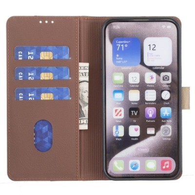 Apple iPhone 15 "Binfen Color" BF Brown leather flip case cover - book | Priedai.lt