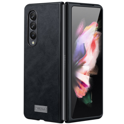 „Sulada“ Leather Kickstand Samsung Galaxy Fold3 black leather case - back | Priedai.lt