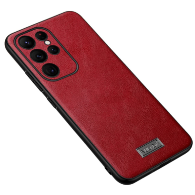 "SULADA" Leather Kickstand Samsung Galaxy S23 Ultra Red leather case - back | Priedai.lt