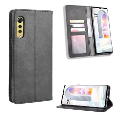 LG Velvet Vintage black leather flip case - booklet with magnet | Priedai.lt