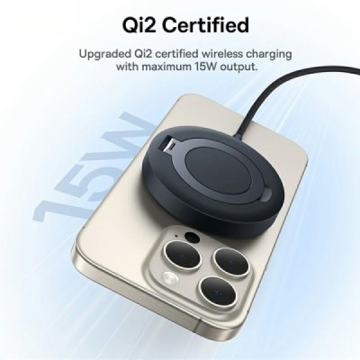 Baseus Simple Mini4 Magnetic Charging Stand Qi2 Wireless Compact Charger - Black (15W) | Priedai.lt