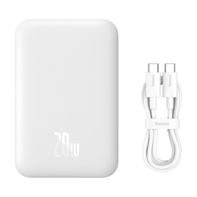 „Baseus“ Magnetic Mini Air MagSafe PowerBank external battery - white (6000 mAh, 20W) | Priedai.LT