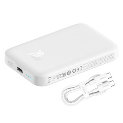 „Baseus“ Magnetic Mini Air MagSafe PowerBank external battery - white (6000 mAh, 20W) | Priedai.LT