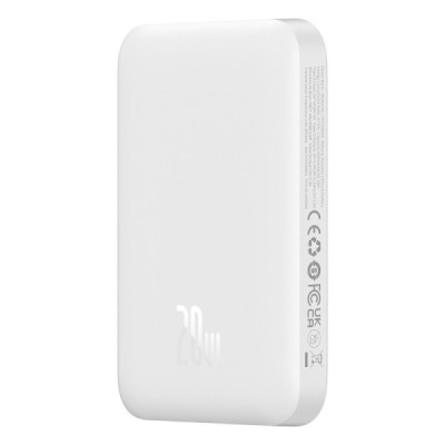 „Baseus“ Magnetic Mini Air MagSafe PowerBank external battery - white (6000 mAh, 20W) | Priedai.LT