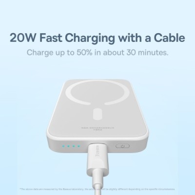 „Baseus“ Magnetic Mini Air MagSafe PowerBank external battery - white (6000 mAh, 20W) | Priedai.LT