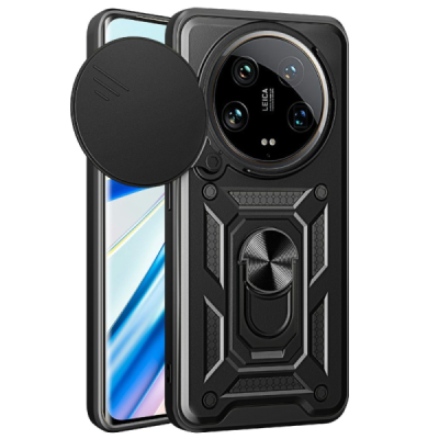 Enhanced protections "Kickstand" Xiaomi 14 Ultra black hard silicone (TPU) and plastic case | Priedai.lt