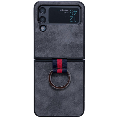Samsung Galaxy Z Flip4 "Kadem" Ring Kickstand hard plastic case cover - black | Priedai.lt