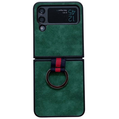 Samsung Galaxy Z Flip4 "Kadem" Ring Kickstand hard plastic case cover - Green | Priedai.lt