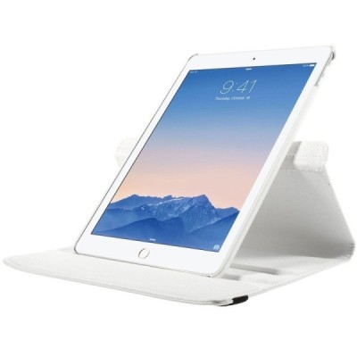 Apple iPad Air 2 solidus atverčiamas baltos spalvos odinis dėklas (360°) - stovas / Priedai.lt