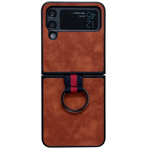 "Kadem" Ring Kickstand hard plastic case cover - Brown (Galaxy Z Flip4)