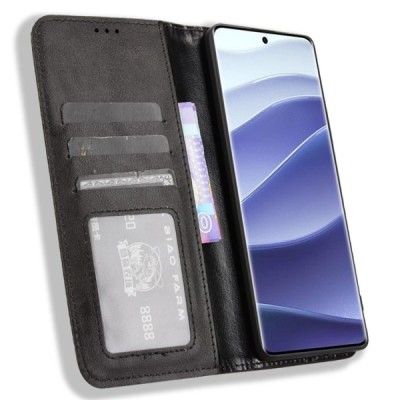 Xiaomi Redmi Note 14 Pro (Pro+) 5G (Poco X7 5G) Vintage black leather flip case - booklet with magnet | Priedai.lt