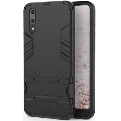 Enhanced protections „Kickstand“ Huawei P20 black hard silicone (TPU) and plastic case | Priedai.lt