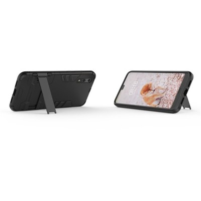 Enhanced protections „Kickstand“ Huawei P20 black hard silicone (TPU) and plastic case | Priedai.lt