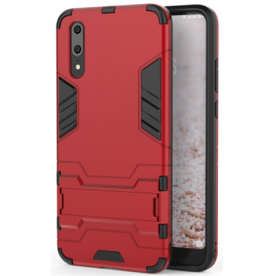 Enhanced protections „Kickstand“ Huawei P20 Red hard silicone (TPU) and plastic case | Priedai.lt