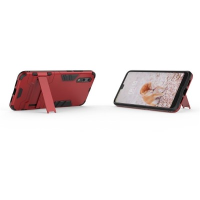 Enhanced protections „Kickstand“ Huawei P20 Red hard silicone (TPU) and plastic case | Priedai.lt