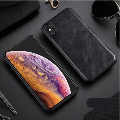 "X-Level" Vintage series Apple iPhone X (iPhone Xs) black leather case - back | Priedai.lt