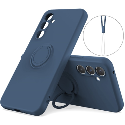 Samsung Galaxy A55 "Dechen" Ring Kickstand hard silicone (TPU) case cover - Blue | Priedai.lt