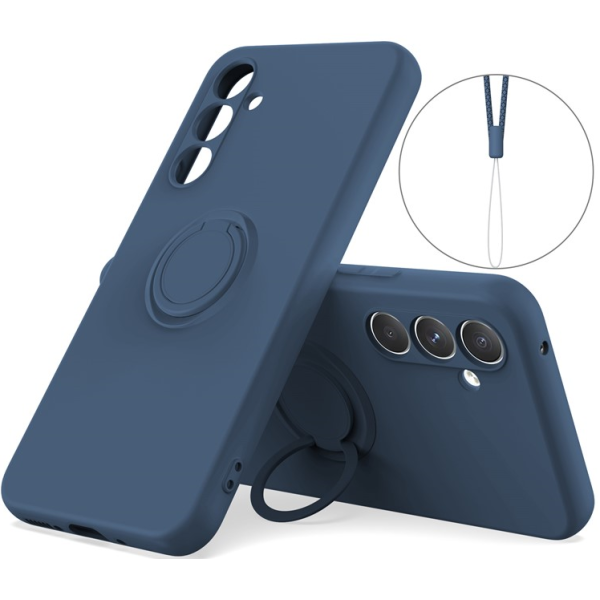 "Dechen" Ring Kickstand hard silicone (TPU) case cover - Blue (Galaxy A55)