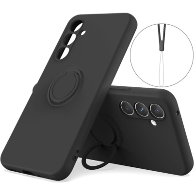 Samsung Galaxy A55 "Dechen" Ring Kickstand hard silicone (TPU) case cover - Black | Priedai.lt
