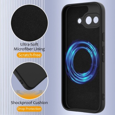 Google Pixel 9a "Shell" MagSafe Hard Silicone TPU Black  Case Cover - Back | Priedai.lt