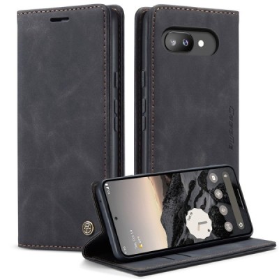 Google Pixel 9a CaseMe Retro Solid Flip Case Book - Black | Priedai.lt