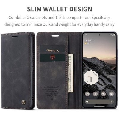 Google Pixel 9a CaseMe Retro Solid Flip Case Book - Black | Priedai.lt