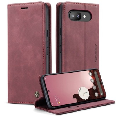 Google Pixel 9a CaseMe Retro Solid Flip Case Book - Burgundy | Priedai.lt