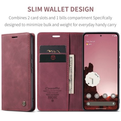 Google Pixel 9a CaseMe Retro Solid Flip Case Book - Burgundy | Priedai.lt