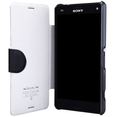 Nillkin Fresh Sony Xperia Z3 Compact (mini) atverčiamas juodas odinis dėklas - knygutė / Priedai.lt