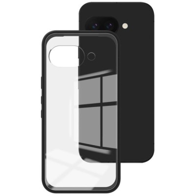 Google Pixel 9a "Imak" hard silicone TPU transparent (black edges) case | Priedai.lt
