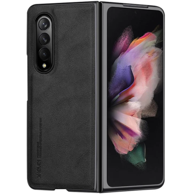 "X-Level" Vintage series Samsung Galaxy Fold3 black leather case - back | Priedai.lt
