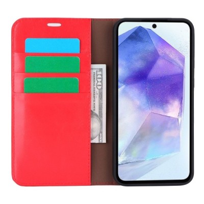 Samsung Galaxy A55 Red leather flip case | Priedai.lt