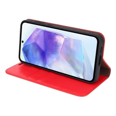 Samsung Galaxy A55 Red leather flip case | Priedai.lt