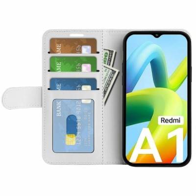 Xiaomi Redmi A2 (Redmi A1) flip white leather case - wallet | Priedai.lt