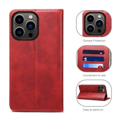 Apple iPhone 15 Pro Max "Suteni" red leather flip case - book | Priedai.lt